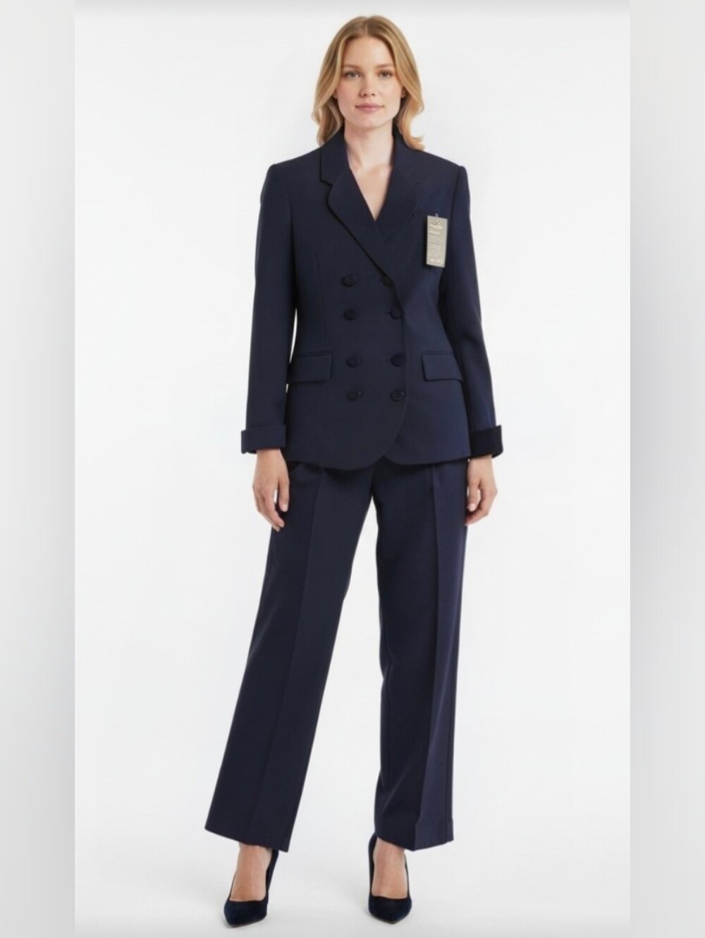 NWT@$134! DANI MAX! RICH BLACK VELVET TRIMMED 2 PC TAILORED PANT SUIT! SZ 10P
